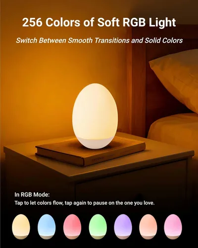 Miniatura 4 de Luz nocturna de huevo para bebé para guardería y lactancia – Luz táctil portátil con 7 colores RGB, atenuación continua, recargable, silicona suave