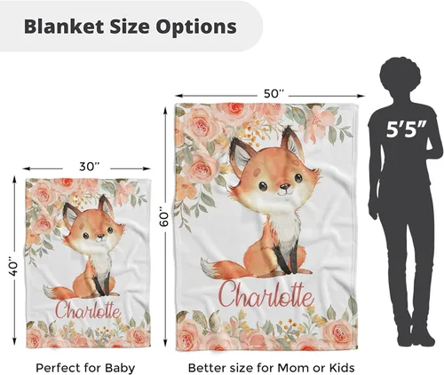 Miniatura 7 de Fox - Mantas de bebé personalizadas para niños con nombre, manta de bebé personalizada, regalos personalizados para niño recién nacido (zorro 19)