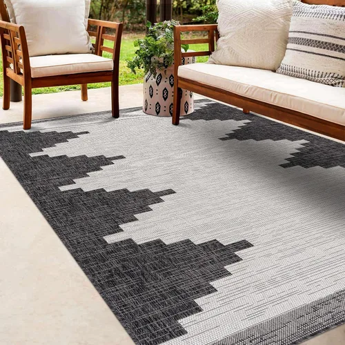 Miniatura 17 de Hauteloom Eris - Alfombra para exteriores, alfombra de patio para porche, exterior, alfombra impermeable, geométrica, marrón, crema, beige, 2 x 2