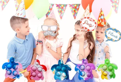 Miniatura 5 de 20 piezas de mini tortuga arcoíris Pop Fidget llavero juguete, regalos de fiesta, juguetes de burbujas para aliviar la ansiedad y el estrés, regalo