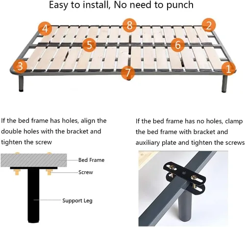 Miniatura 6 de 4 patas de soporte central de altura ajustable para marco de cama, marco de cama de acero o patas de soporte de listones centrales de madera, patas