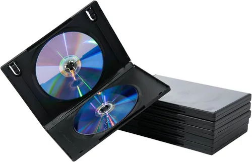 Miniatura 6 de Paquete de 10 fundas Maxtek de 0.551 in, color negro, estándar de doble capacidad para DVD y funda exterior transparente