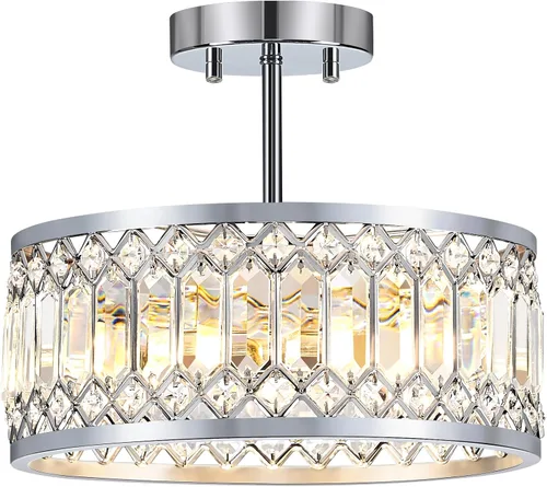 Miniatura 12 de YURNYQ Lámpara de Techo de Cristal, Moderna Lámpara de Techo Semi Empotrada, Luminarias de Techo Cromadas para Pasillo, Cocina, Entrada, Dormitorio