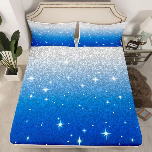 Miniatura 18 de Erosebridal Juego de ropa de cama de lentejuelas con purpurina y estrellas, sábanas de bolsillo profundo arcoíris y galaxia espacial, sábana bajera
