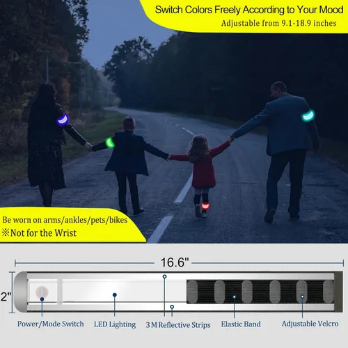 Miniatura 7 de RGB 7 Colors Switchable LED Armband, USB-C Rechargeable, 360° Reflective Running Light for Runners, High Visibility Reflective Running Gear for