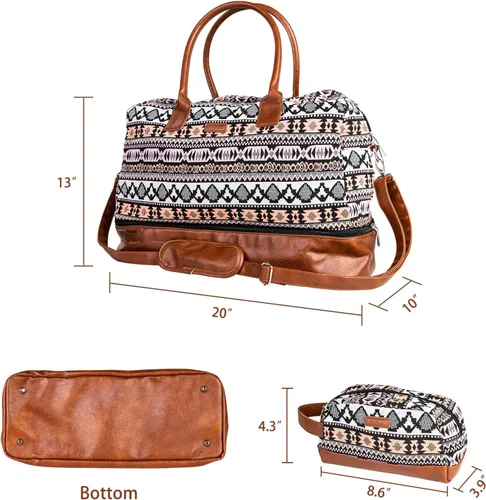 Miniatura 2 de MyMealivos Bolsa de lona para el fin de semana o viaje durante la noche, bolsa de tela de lana gruesa con bolsa para zapatos