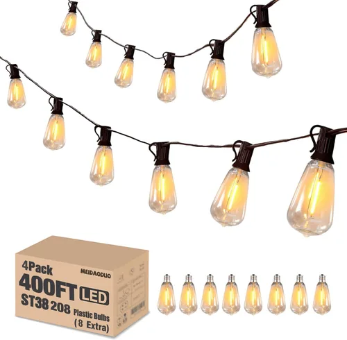 Miniatura 14 de Cadena de luces LED G40 de 50 pies para exteriores, luces de patio, conectables, impermeables, 27 bombillas inastillables (2 extra), 25 luces Negro