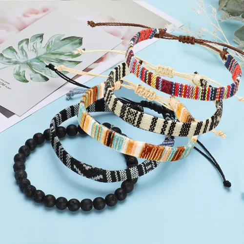 Miniatura 11 de Conjunto de pulseras de playa para hombres y mujeres, pulseras para hombres, pulseras bohemias hechas a mano, pulseras envolventes de joyería