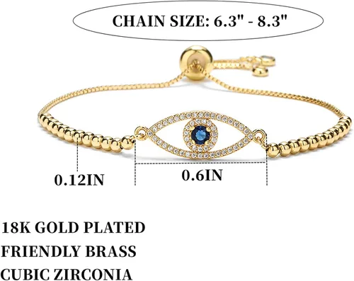 Miniatura 17 de Evil Eye Bracelets Hamsa Bracelet - 18K Gold Plated Adjustable Eye of Protection Bracelet Silver Evil Eye Amulet ojo Bracelet Gold Evil Eye Jewelry