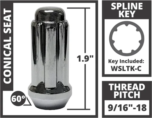 Miniatura 2 de 9/16" Bulge Bellota Tuercas Spline 1.9" 8 Lug Install Kit Chrome