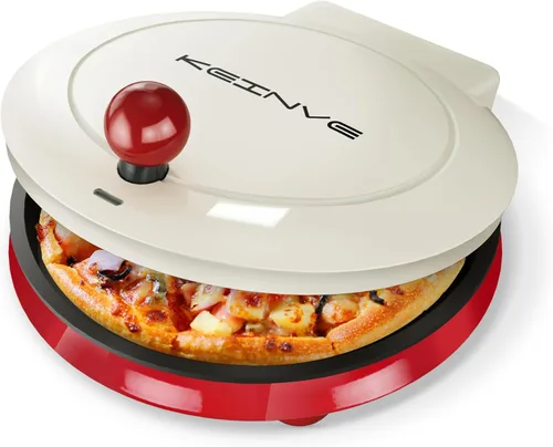 KEINVE Máquina de pizza de 1000 W, plancha 2 en 1 para interiores y cocina de pizza, placa antiadherente abierta de 8.5 pulgadas de 180° para