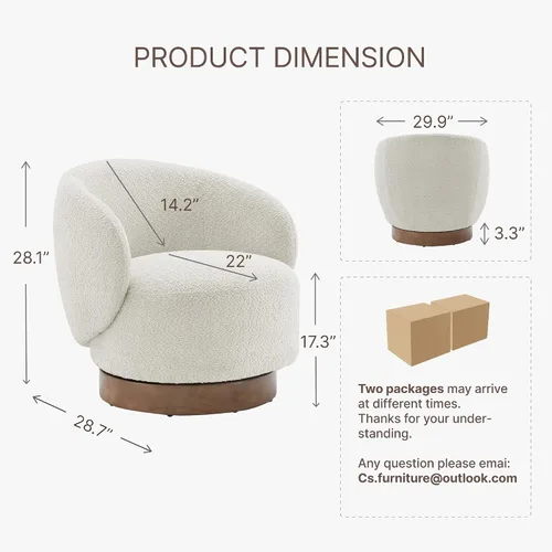 Miniatura 2 de KISLOT Silla giratoria moderna de barril redondo con tela tapizada de rendimiento para sala de estar, dormitorio, sala de espera, 1 caja