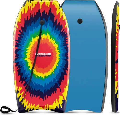 Miniatura 8 de GYMAX Tablas de Bodyboard para Playa, Tabla de Bodyboard de 33"/37"/41" con Núcleo de Espuma EPS, Cola en Media Luna, Doble Canal y Correa