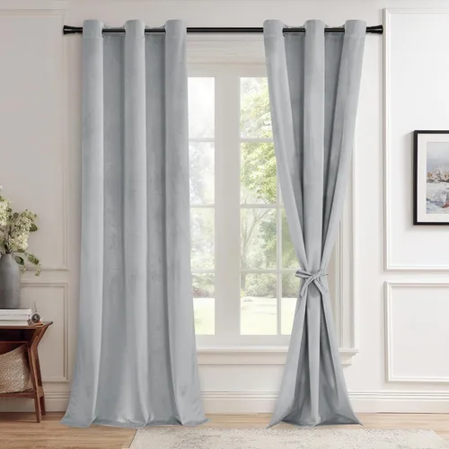 Miniatura 47 de JIUZHEN - Cortinas de terciopelo gris de 63 pulgadas opacas para sala de estar - Cortinas gruesas de terciopelo con ojales para ventana