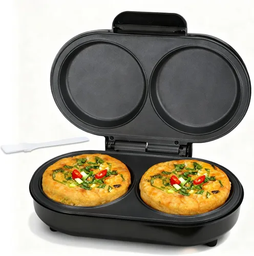 Miniatura 9 de FineMade Doble Mini Parrilla Eléctrica, Sandwichera para Desayuno, Prensa para Hamburguesas, Parrilla para Panini, Parrilla Eléctrica Pequeña, Ideal