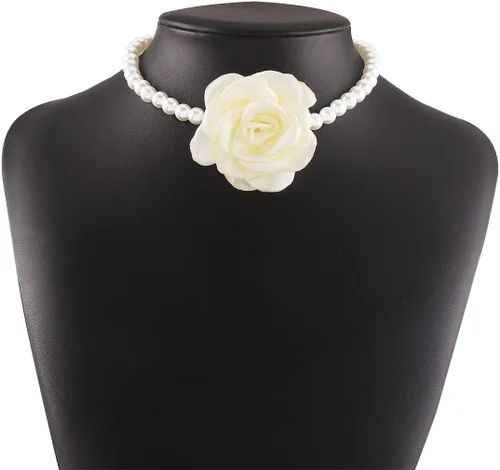 Miniatura 6 de Bethynas Gargantilla de perlas barrocas con flores hechas a mano, collar de rosa floral vintage, collar de perlas para novia, collar de perlas