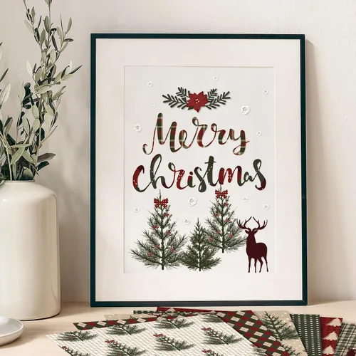 Miniatura 7 de Whaline 24 hojas de papel con patrón de Navidad, papel de cuadros para bosque, papel especial para álbum de recortes, doble cara, para manualidades
