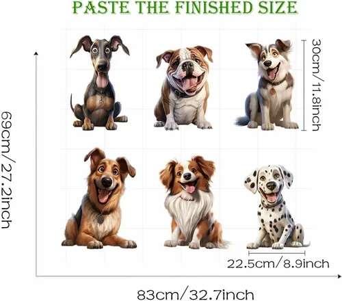 Miniatura 5 de Calcomanías de pared con diseño de seis razas de cachorros, calcomanías de pared de perros de dálmata, Husky Border Collie, Bulldog Francés