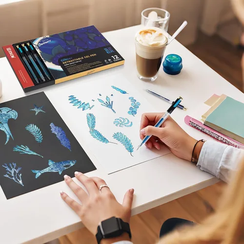 Miniatura 7 de ZSCM Bolígrafos de gel retráctiles con purpurina, 12 colores de gran capacidad, tinta de gel metálica con purpurina azul, punta fina de 0.039 in