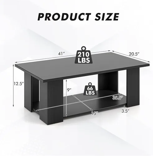 Miniatura 3 de Tangkula Mesa auxiliar de 2 niveles, moderna mesa de cóctel rectangular con 5 patas de soporte, muebles de sala de estar con acento de madera, mesa