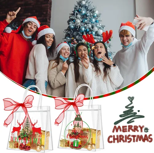 Miniatura 4 de Paterr 36 Bolsas de Regalo Transparentes de Navidad con Cinta, Bolsas de Favor de Fiesta Transparentes Reutilizables con Asas, Bolsas de Regalo