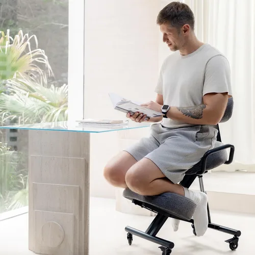 Miniatura 10 de AKONI 512B Silla ergonómica con respaldo, mejora la postura, cojines gruesos, ruedas de bloqueo para el hogar y la oficina, AKONI 512B (negro)