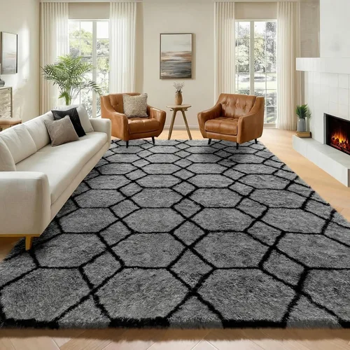 Miniatura 53 de ONASAR Alfombras de área para sala de estar y dormitorio, alfombra esponjosa lavable de 5x8 pies gris y blanca, alfombra de piso suave, afelpada