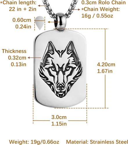 Miniatura 6 de HZMAN Norse Viking Wolf Necklace for Men Boys Stainless Steel Gothic Punk Fenrir Wolf Head Animal Pendant Jewelry Gift