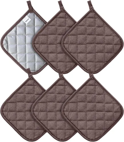 Miniatura 27 de Joyhalo Paquete de 6 agarraderas para ollas de cocina, agarradera de horno de algodón con gran resistencia al calor, almohadillas térmicas Especias