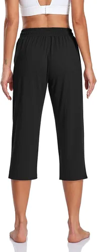 Miniatura 3 de TARSE Pantalones capri de yoga para mujer, sueltos, suaves, con cordón, pantalones de entrenamiento casuales con bolsillos