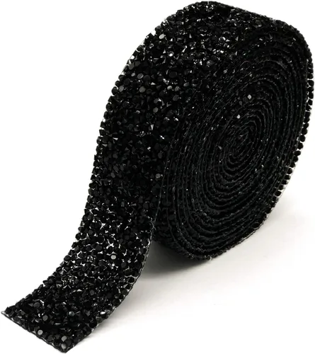Miniatura 14 de Dowarm Cinta de diamantes de imitación de 3 yardas, rollo de cinta de diamantes de imitación, envoltura de malla con diamantes de imitación Negro