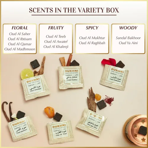 Miniatura 4 de Caja de variedad de Oud Bakhoor y quemador de Dukhni Set de Oudh árabe con quemador de incienso de vela 20 piezas de bloques de incienso bukhoor