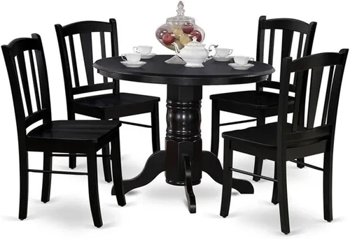 Miniatura 10 de East West Furniture SHDL3-BLK-W Juego de mesa de comedor de 3 piezas para espacios pequeños contiene una mesa de cocina redonda con pedestal y 2