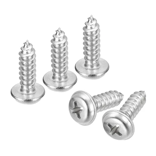 Miniatura 15 de uxcell ST3x6mm Phillips Pan Head Tornillo Autorroscante con Arandela, 100 piezas - Tornillo de madera de acero inoxidable 304 rosca completa (plata)