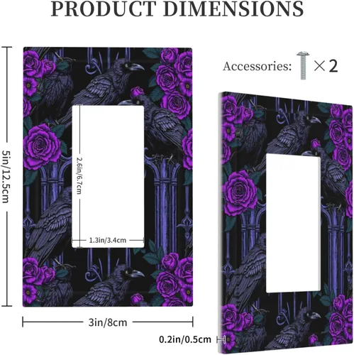 Miniatura 5 de Cubiertas Decorativas de Tomacorrientes Estilo Gótico Cuervo Flores Púrpuras 1 Gang Interruptor de Luz Simple Basculante Placa Cubierta Placas