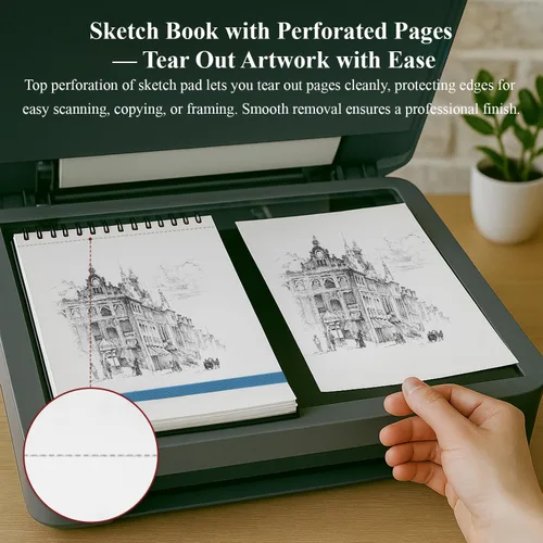 Miniatura 6 de Cuaderno de bocetos de 9 x 12 pulgadas, cuaderno de bocetos de tapa dura, bloc de bocetos con espiral superior, bloc de papel de dibujo de 100 hojas