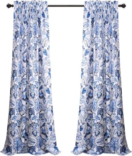 Miniatura 8 de Lush Decor, Blue Cynthia - Juego de cortinas de oscurecimiento jacobeas para sala, comedor, dormitorio, 108 pulgadas de largo, par de paneles Azul