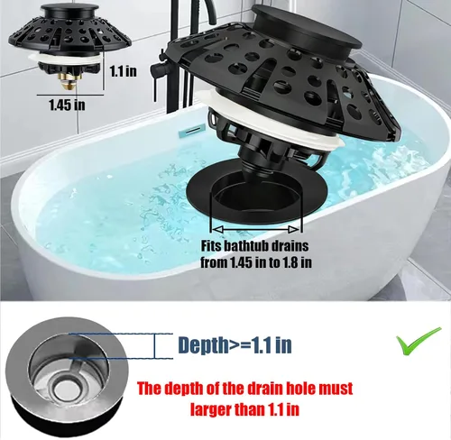 Miniatura 2 de AzWzz Tapón de drenaje de bañera, tapón de bañera desplegable con cubierta de drenaje de bañera, universal para drenaje de bañera de 1.45 a 1.8