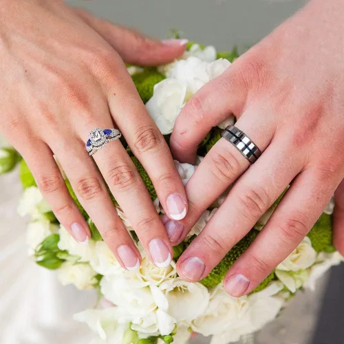 Miniatura 6 de Sheloves - Juego de anillos de boda para pareja, mujer, plata de ley con circonita cúbica para hombre, anillos de tungsteno azul para él y ella