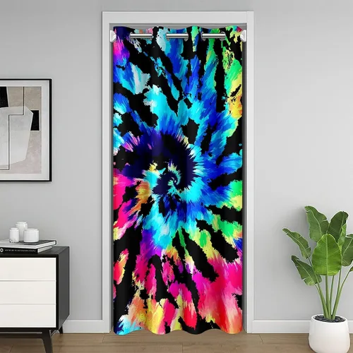 Erosebridal Cortina de puerta de teñido anudado, cortina opaca bohemia, cortina exótica abstracta en espiral, elegante cortina hippie para puerta de