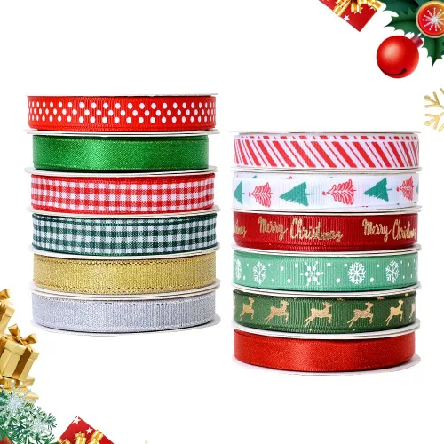Miniatura 2 de Cinta de Navidad de Ribest de Grogrén 3/8" Juego de Cinta de Navidad para Envolver Regalos, Hacer Lazos, Manualidades, Decoración Festiva
