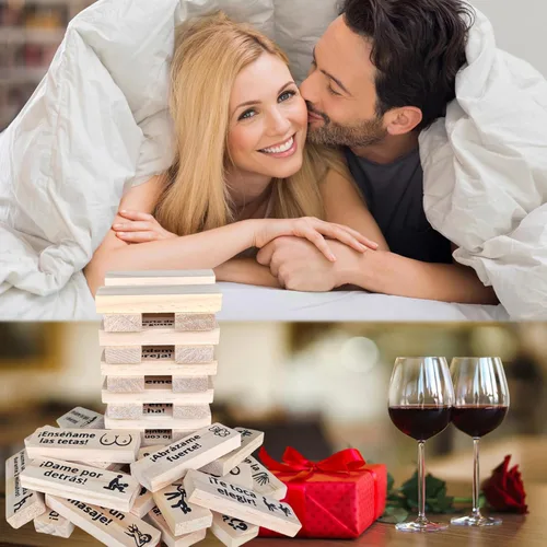 Miniatura 2 de Juego de torre de bloques en español para parejas de adultos, juego de apilamiento y derribo en la recámara, divertido deporte de mesa para amantes