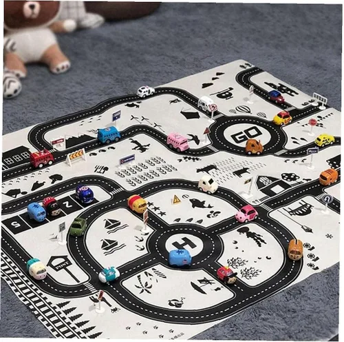 Miniatura 7 de Alfombra de juego para niños, tráfico, rutas de carretera, escena de la ciudad, mapa, modelo, coche, juguete, almohadilla de juego