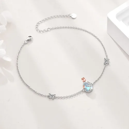 Miniatura 2 de AOBOCO Tobillera de plata de ley para mujer, pulsera de tobillo de ojo turco de mariposa de cristal, libélula