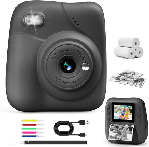 Cámara para Niños con Impresión Instantánea, Cámara Instantánea HD 1080P para Niños con Tarjeta de 32G y 3 Rollos de Papel de Impresión, Juguete