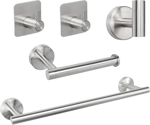Miniatura 10 de TocTen Juego de 7 piezas de accesorios de baño, juego de barra de toalla de acero inoxidable grueso, incluye 2 toalleros de baño, soporte