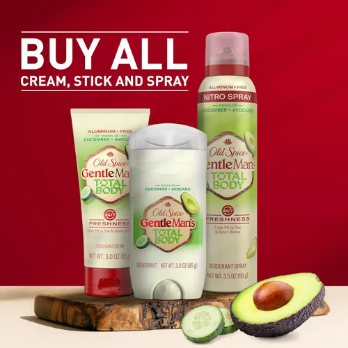 Miniatura 8 de Old Spice Desodorante en aerosol para todo el cuerpo para hombres, sin aluminio, aroma a pepino + aguacate, protección contra olores 24/7, frescura