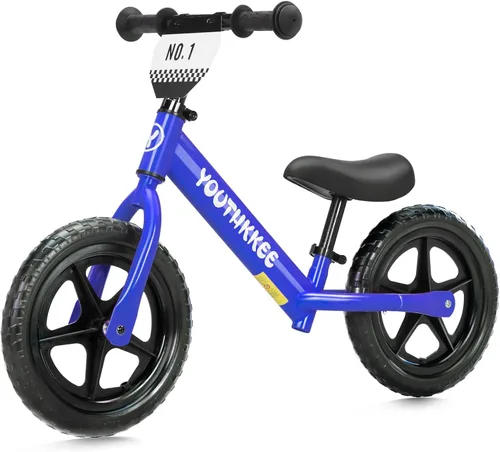 Bicicleta de equilibrio de 12 pulgadas para niños de 1 a 3 años, bicicleta sin pedales con asiento ajustable sin herramientas, montaje rápido, Azul