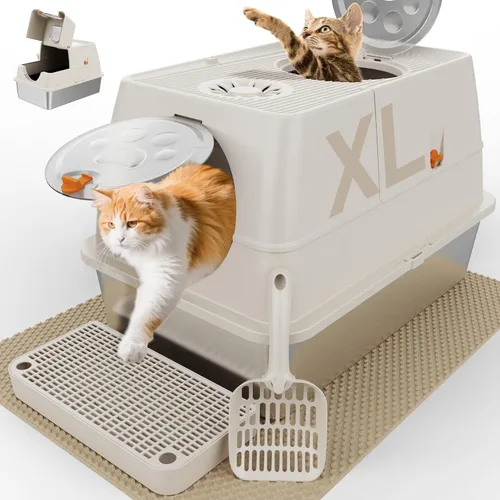Miniatura 10 de 2PACK Stainless Steel Litter Box with Lid, XL Extra Large Litter Box Enclosed Top Entry Metal Litterbox for Big Cats & Multi-Cats, Easy Cleaning