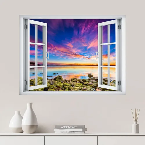 Miniatura 13 de SIGNWIN Adhesivo mural removible para pared, atardecer cielo naranja, otoño, bosque, árbol, paisaje, naturaleza, arte fino, rústico, paisaje